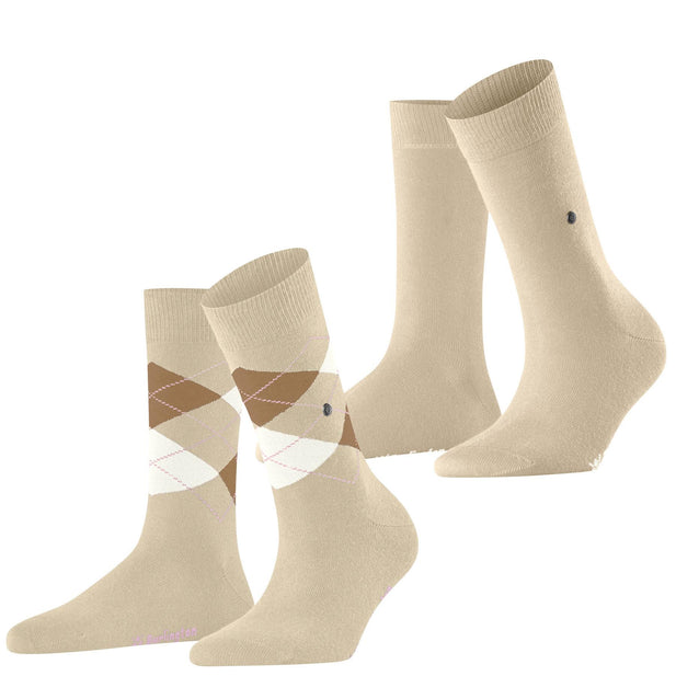 Everyday 2 Pack Argyle & Plain Socks - Women's