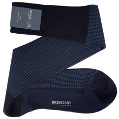Leo Houndstooth Egyptian Cotton Knee High Socks - Men's