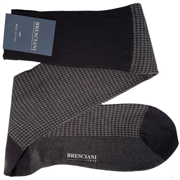 Leo Houndstooth Egyptian Cotton Knee High Socks - Men's