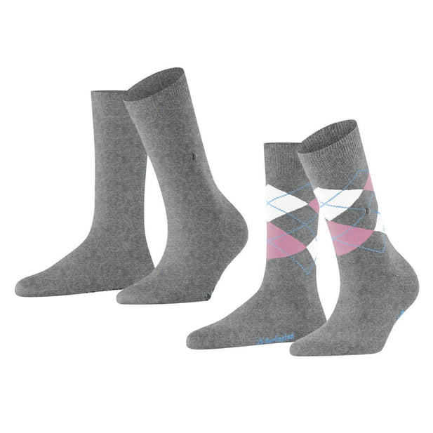 Everyday 2 Pack Argyle & Plain Socks - Women's