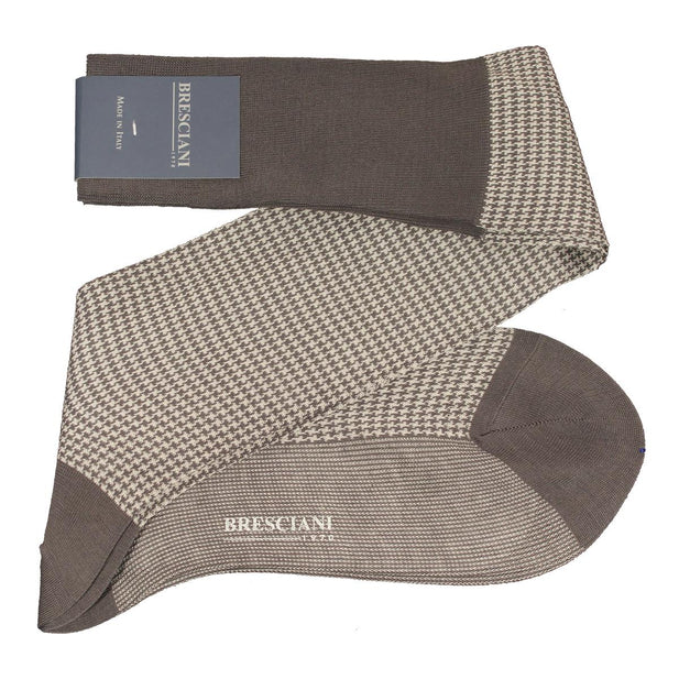 Leo Houndstooth Egyptian Cotton Knee High Socks - Men's