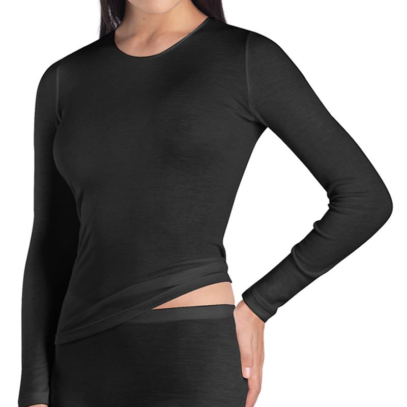 Woolen Silk Round Neck Long Sleeve T-Shirt - Women's