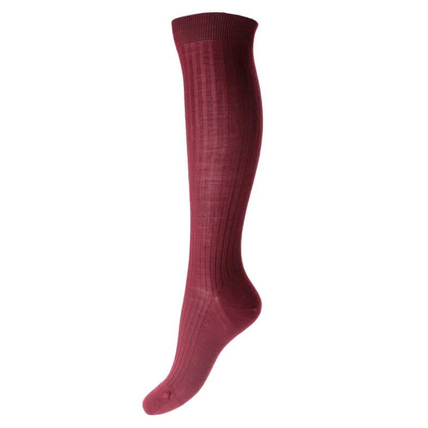 Rose Merino Wool Rib Knee High Socks - Women's