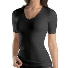 Woolen Silk Short Sleeve V Neck T-Shirt - Women's