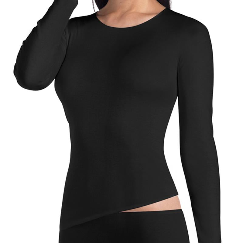 Cotton Seamless Long Sleeve Round Neck Shirt - Womens