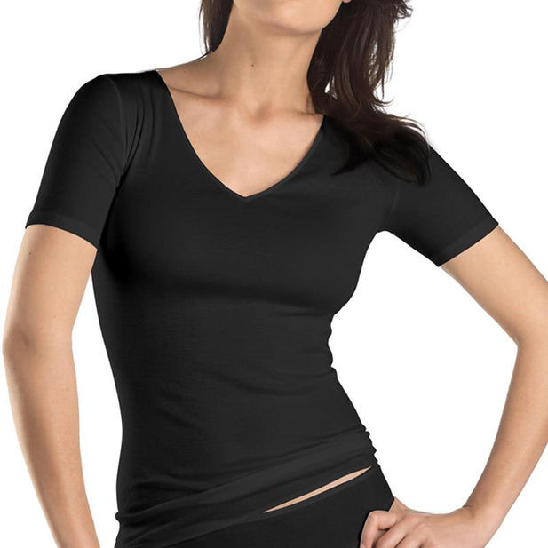 Cotton Seamless Short Sleeve V Neck Shirt - Women's